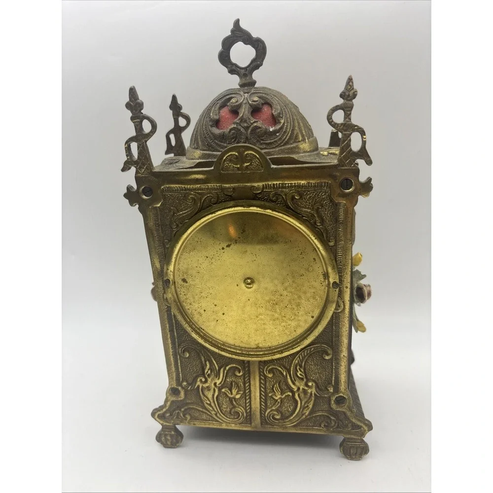 Antique Franz Hermle Ornate Brass Mantel Clock Mechanical 130-070 Roman Numerals